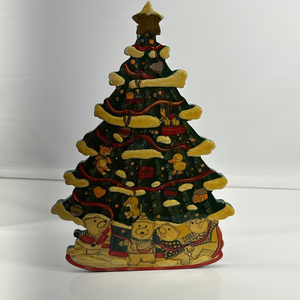 Vtg Transfar Int’l Corp Wooden Folk Art Christmas Tree Paper Towel Holder